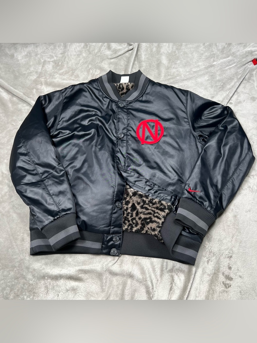 Nike Premium Basketball Bomber Jacket Mens L Black Fur Lined DQ6203-045